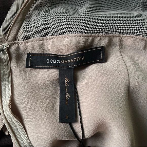 BCBGMAXAZRIA Averil Pleated Nude & Black Mesh Sequin Dress | NWT | Size S Y2K - Picture 6 of 10